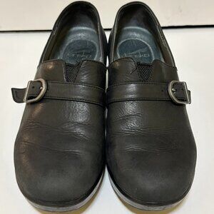 Dansko Black Leather Jane Clog with Buckle size 38 7.5 - 8 Nice condition